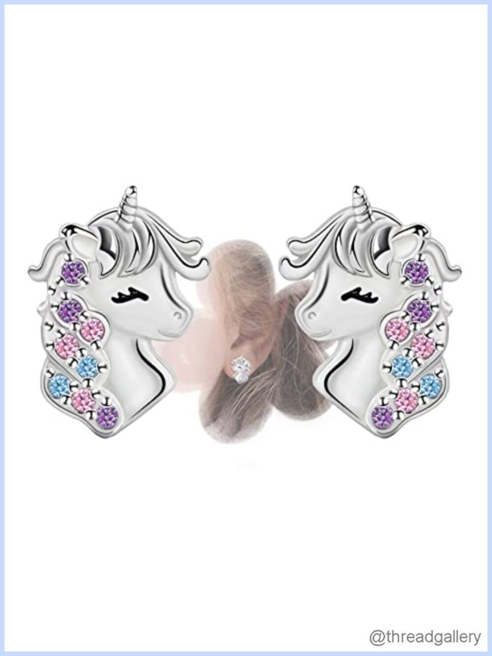 Sterling Silver Unicorn Stud Earrings with Cubic Zirconia Hypoallergenic